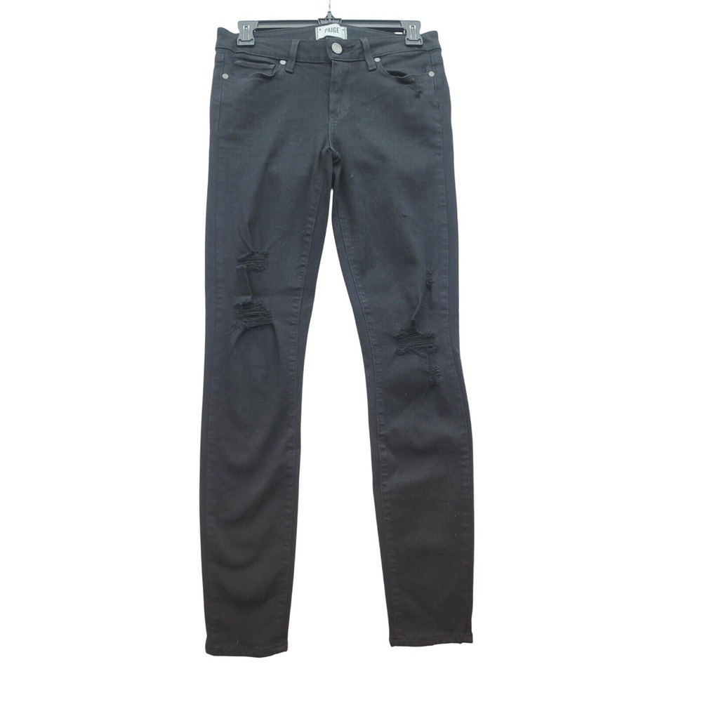Paige Verdugo Ultra Skinny Jeans Black Distressed Denim Womens 27 Mid Rise